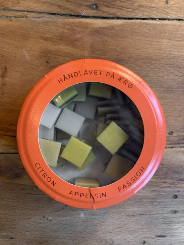 Hattesens Konfektfabrik lakridskonfekt med citron, appelsin og passionsfrugt